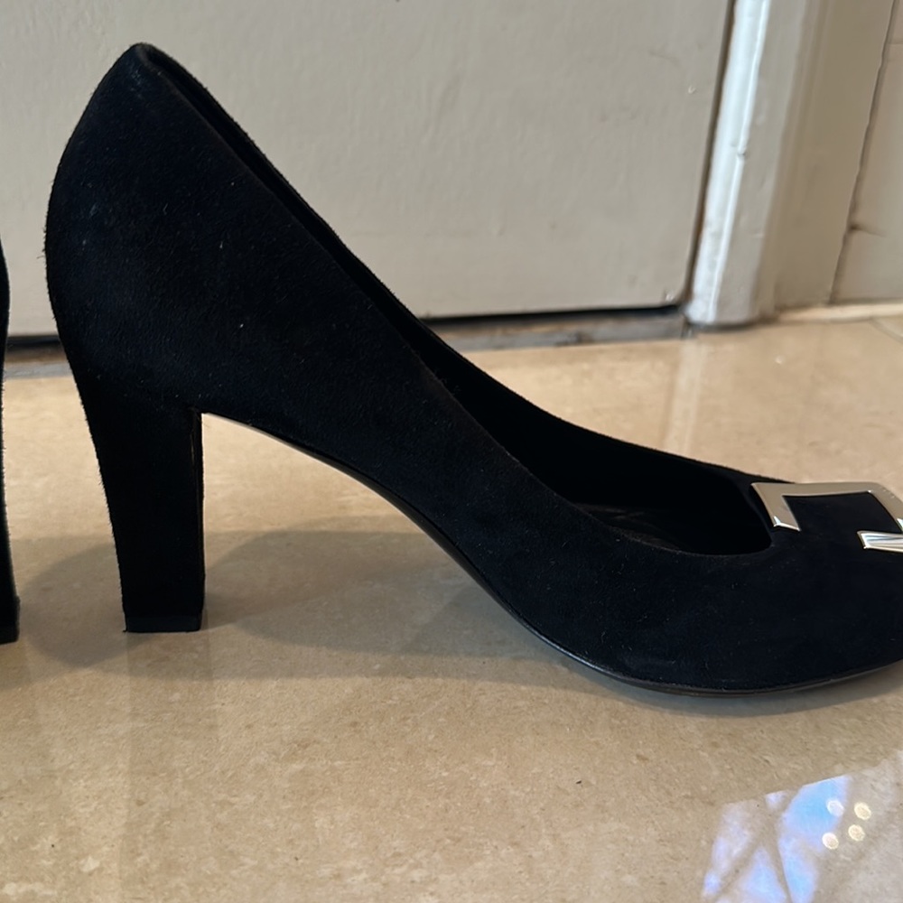 Gucci Black Suede Square Toe Metal Trim Pumps Size 36.5 - Picture 6 of 6